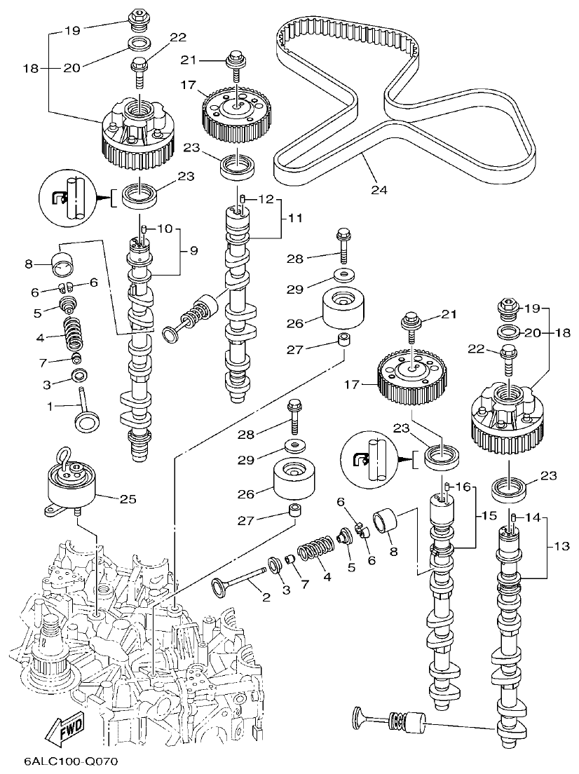 Yamaha F250HET, FL250HET VALVE parts diagram